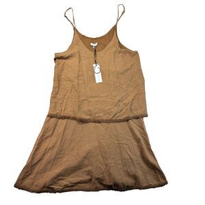 Cristina Vergani Dress Women's Large Brown Tiered Linen Sleeveless Italy NWT
